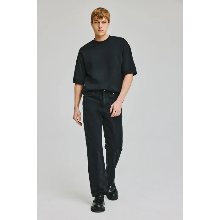 Defacto I6062AXNM40 Siyah Straight Fıt Normal Bel Boru Paça Jean Pantolon