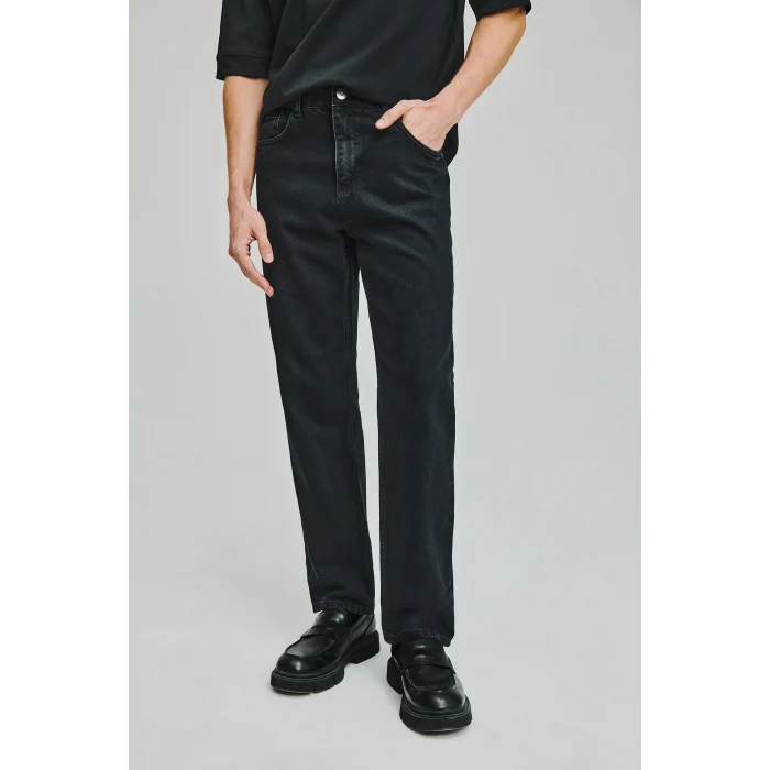 Defacto I6062AXNM40 Siyah Straight Fıt Normal Bel Boru Paça Jean Pantolon