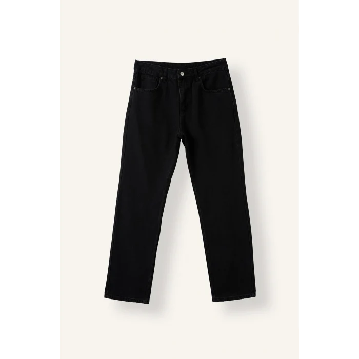 Defacto I6062AXNM40 Siyah Straight Fıt Normal Bel Boru Paça Jean Pantolon