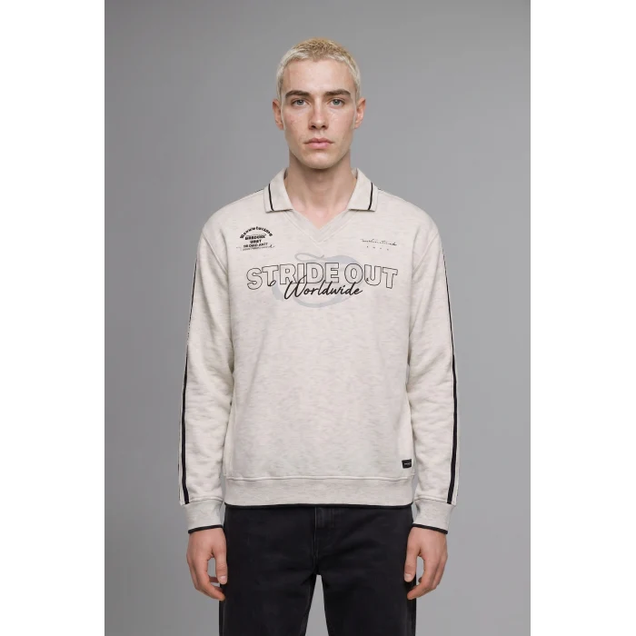 Defacto H4884AXGR369 Gri Boxy Fıt Polo Yaka Baskılı Sweatshırt