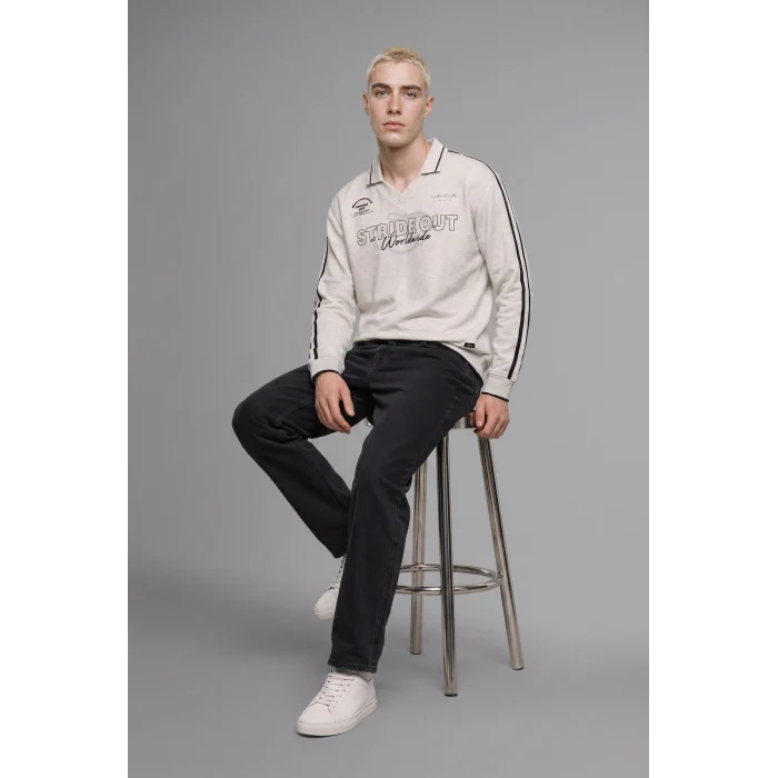 Defacto H4884AXGR369 Gri Boxy Fıt Polo Yaka Baskılı Sweatshırt
