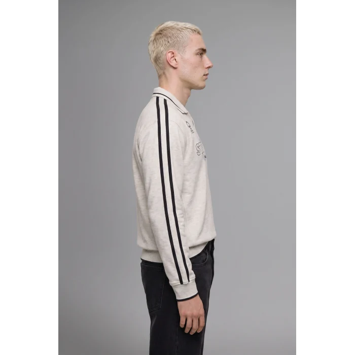 Defacto H4884AXGR369 Gri Boxy Fıt Polo Yaka Baskılı Sweatshırt