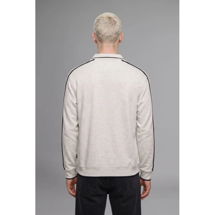 Defacto H4884AXGR369 Gri Boxy Fıt Polo Yaka Baskılı Sweatshırt