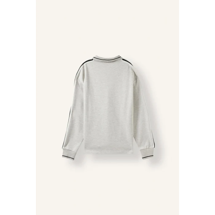 Defacto H4884AXGR369 Gri Boxy Fıt Polo Yaka Baskılı Sweatshırt
