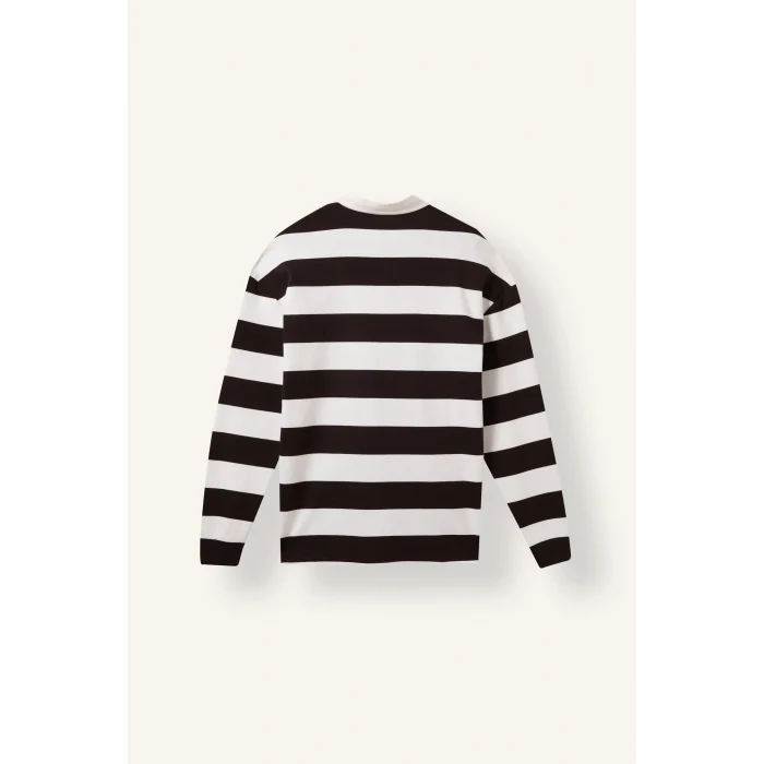Defacto E8440AXBN337 Kahve Boxy Fıt Polo Yaka Çizgili Waffle Sweatshirt