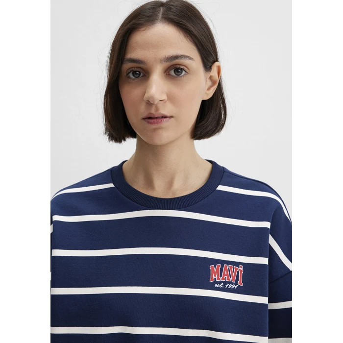 Mavi 1S10456-84634 Çizgili Lacivert Sweatshirt