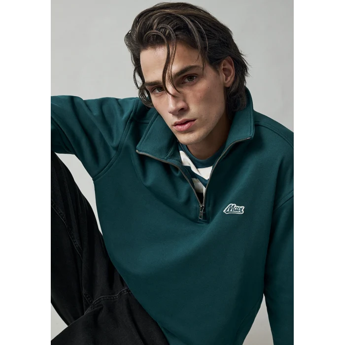 Mavi 0S10613-90366 Mavi Patch Nakışlı Yarı Fermuarlı Yeşil Sweatshirt