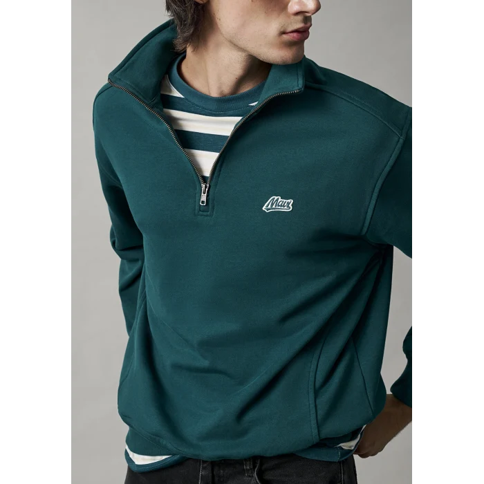 Mavi 0S10613-90366 Mavi Patch Nakışlı Yarı Fermuarlı Yeşil Sweatshirt