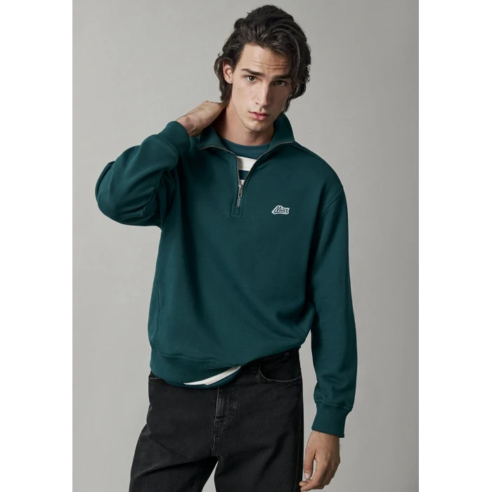 Mavi 0S10613-90366 Mavi Patch Nakışlı Yarı Fermuarlı Yeşil Sweatshirt