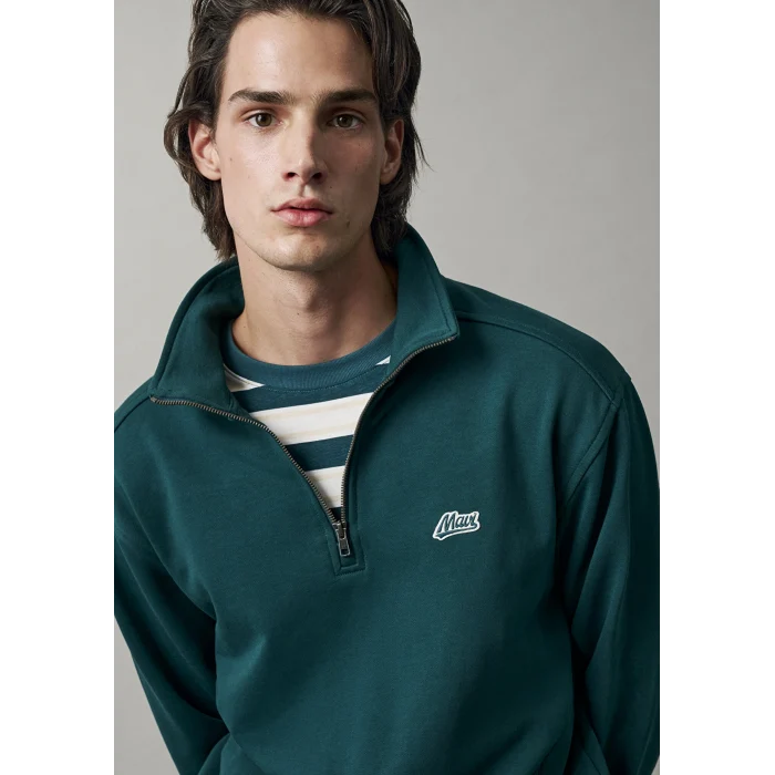 Mavi 0S10613-90366 Mavi Patch Nakışlı Yarı Fermuarlı Yeşil Sweatshirt
