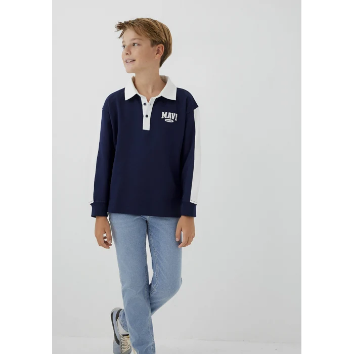 Mavi 6S10185-84371 Mavi Logo Baskılı Lacivert Polo Sweatshirt