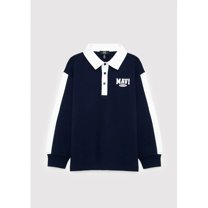 Mavi 6S10185-84371 Mavi Logo Baskılı Lacivert Polo Sweatshirt