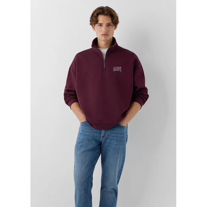 Mavi 0S10208-70434 Mavi Logo Baskılı Yarı Fermuarlı Bordo Sweatshirt