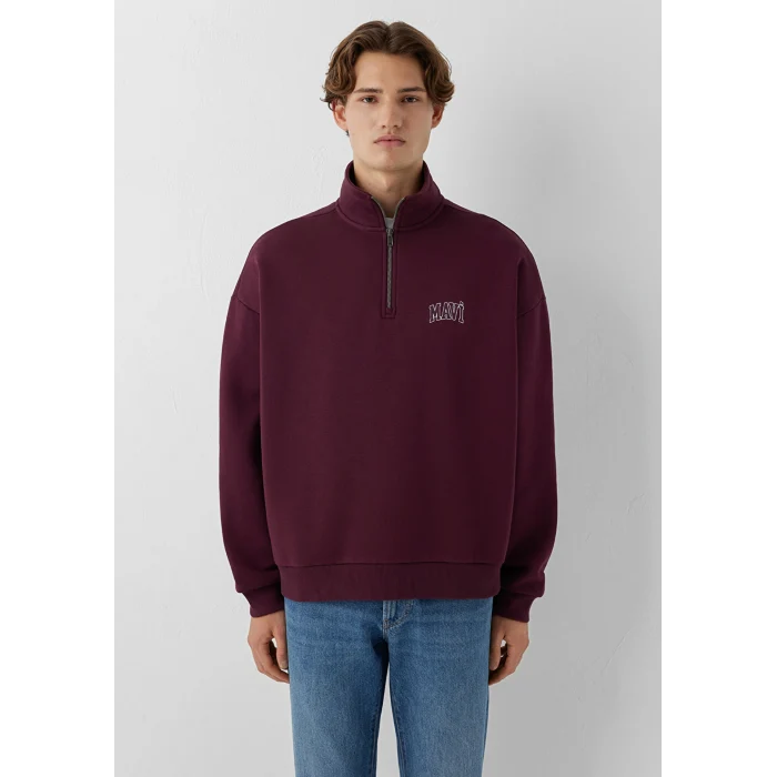 Mavi 0S10208-70434 Mavi Logo Baskılı Yarı Fermuarlı Bordo Sweatshirt