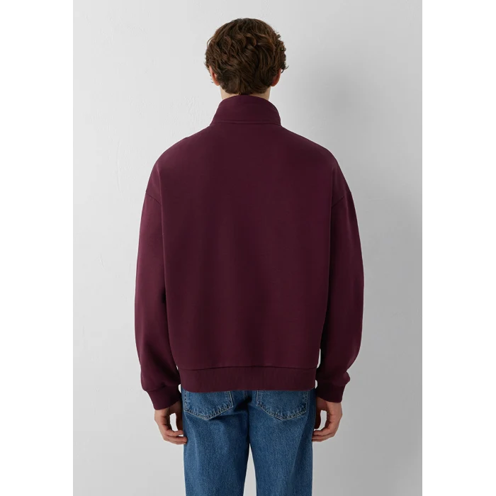 Mavi 0S10208-70434 Mavi Logo Baskılı Yarı Fermuarlı Bordo Sweatshirt
