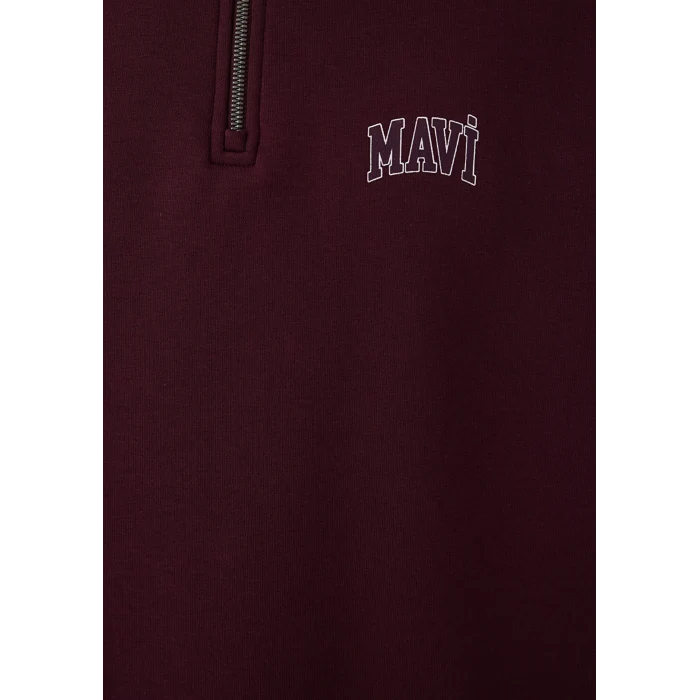 Mavi 0S10208-70434 Mavi Logo Baskılı Yarı Fermuarlı Bordo Sweatshirt