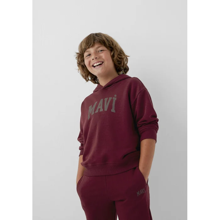 Mavi 6S10143-70394 Mavi Logo Baskılı Kapüşonlu Bordo Sweatshirt