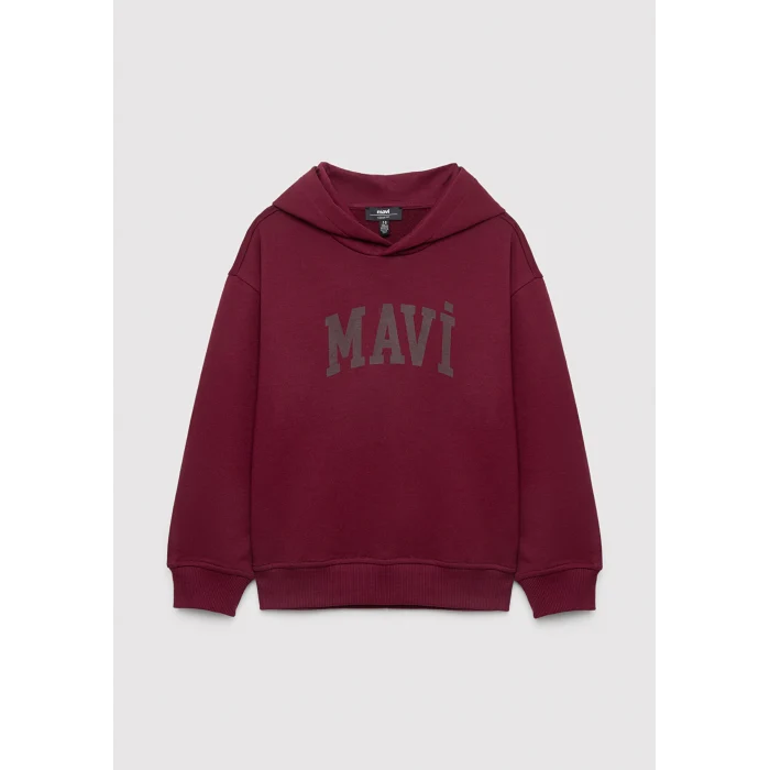 Mavi 6S10143-70394 Mavi Logo Baskılı Kapüşonlu Bordo Sweatshirt