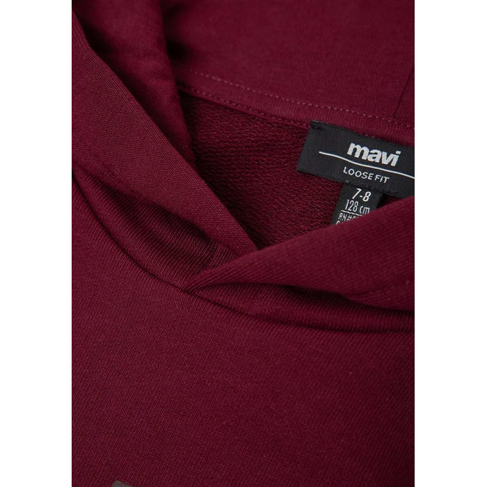 Mavi 6S10143-70394 Mavi Logo Baskılı Kapüşonlu Bordo Sweatshirt