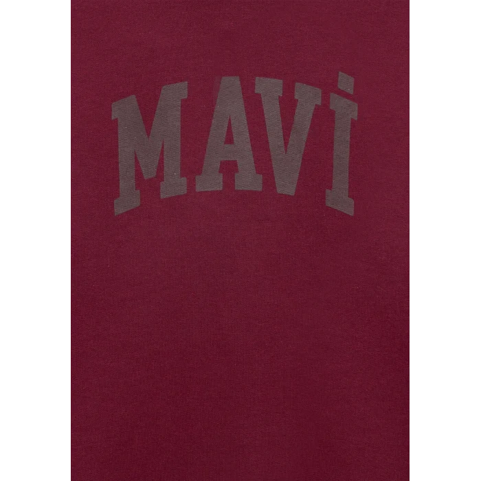 Mavi 6S10143-70394 Mavi Logo Baskılı Kapüşonlu Bordo Sweatshirt