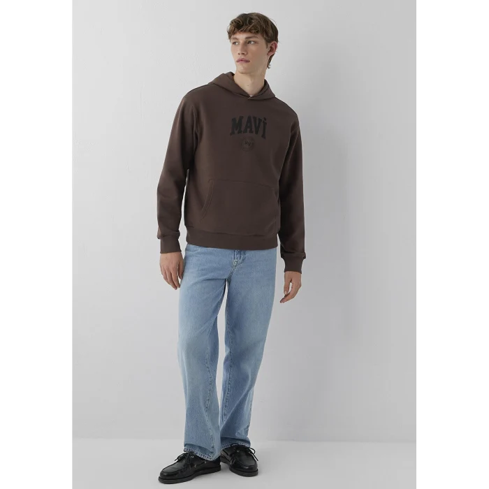 Mavi 0S10646-71603 Mavi Logo Baskılı Kapüşonlu Kahverengi Sweatshirt