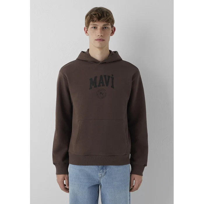 Mavi 0S10646-71603 Mavi Logo Baskılı Kapüşonlu Kahverengi Sweatshirt