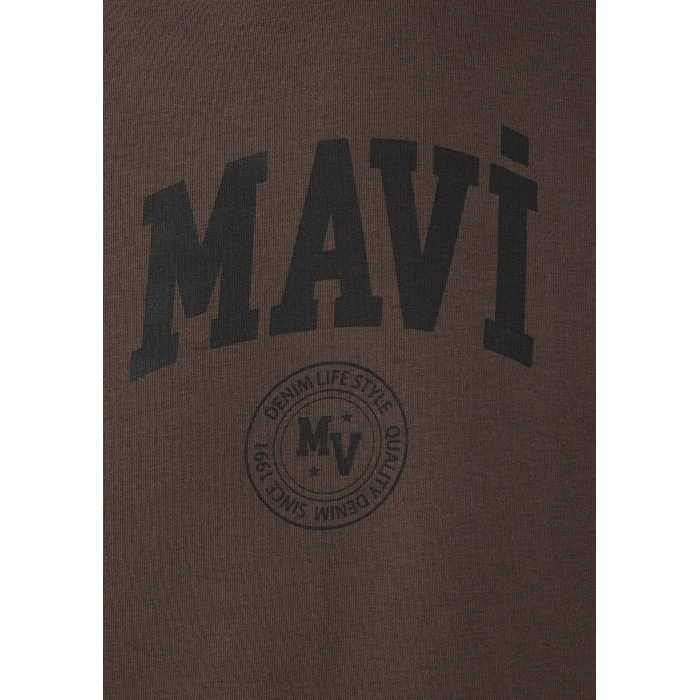 Mavi 0S10646-71603 Mavi Logo Baskılı Kapüşonlu Kahverengi Sweatshirt