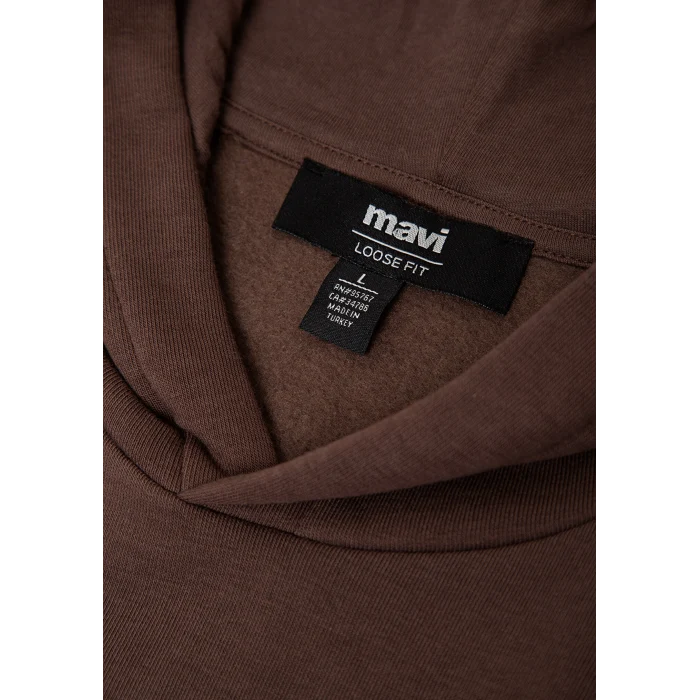 Mavi 0S10646-71603 Mavi Logo Baskılı Kapüşonlu Kahverengi Sweatshirt