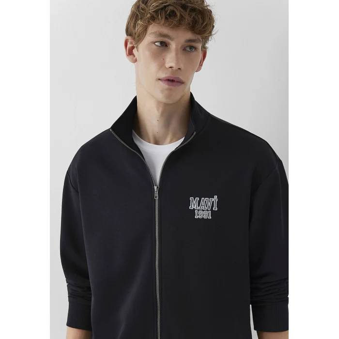 Mavi 0S10655-900 Mavi Logo Baskılı Fermuarlı Siyah Sweatshirt