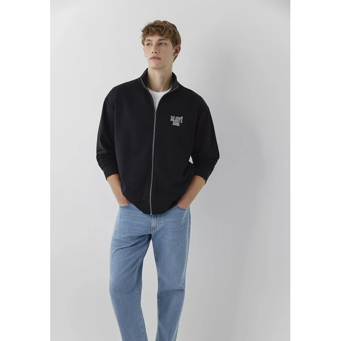 Mavi 0S10655-900 Mavi Logo Baskılı Fermuarlı Siyah Sweatshirt