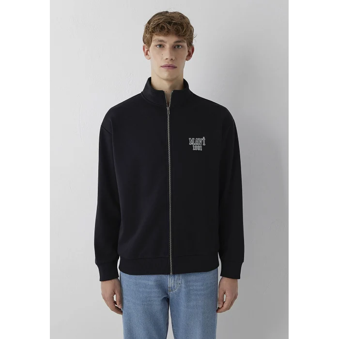 Mavi 0S10655-900 Mavi Logo Baskılı Fermuarlı Siyah Sweatshirt