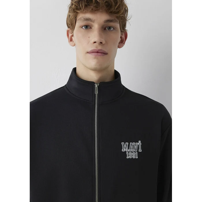 Mavi 0S10655-900 Mavi Logo Baskılı Fermuarlı Siyah Sweatshirt