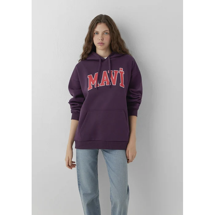 Mavi 1600361-70635 Mavi Logo Baskılı Kapüşonlu Mor Sweatshirt