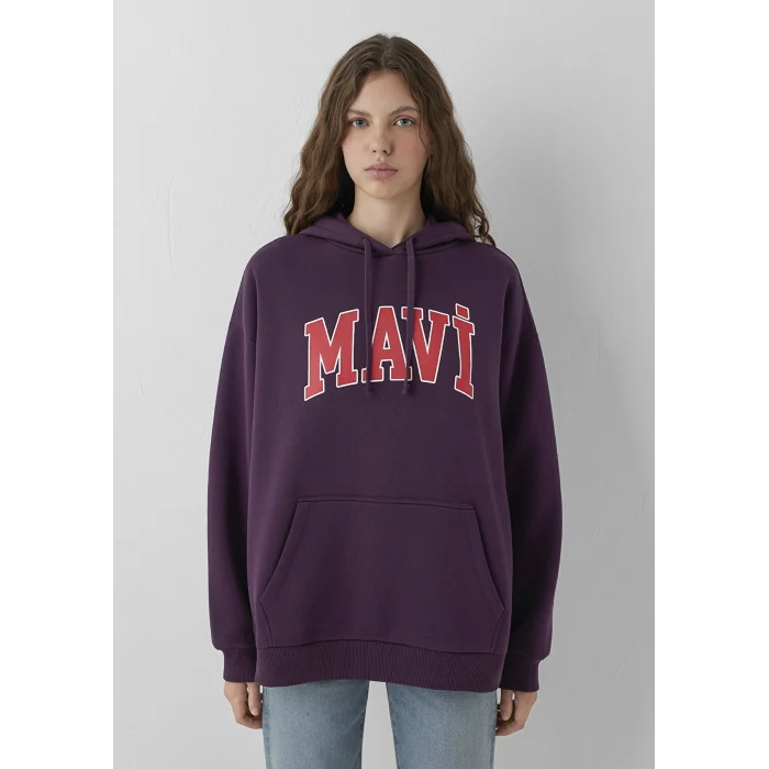 Mavi 1600361-70635 Mavi Logo Baskılı Kapüşonlu Mor Sweatshirt
