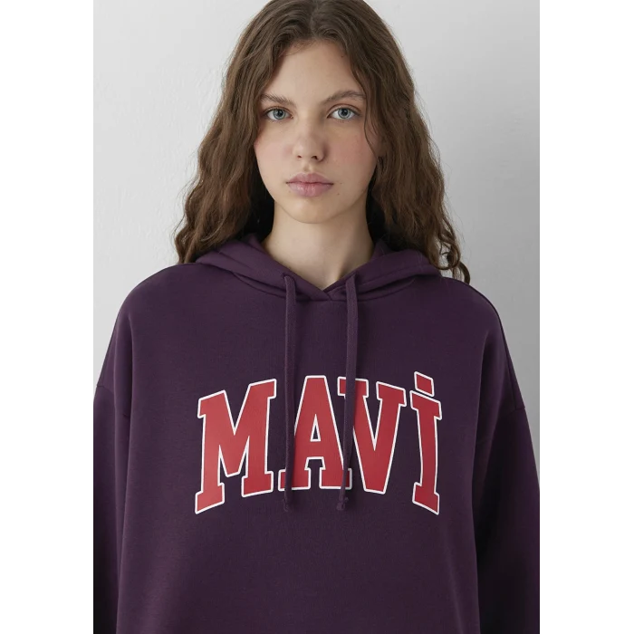 Mavi 1600361-70635 Mavi Logo Baskılı Kapüşonlu Mor Sweatshirt
