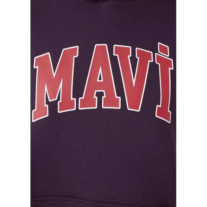 Mavi 1600361-70635 Mavi Logo Baskılı Kapüşonlu Mor Sweatshirt