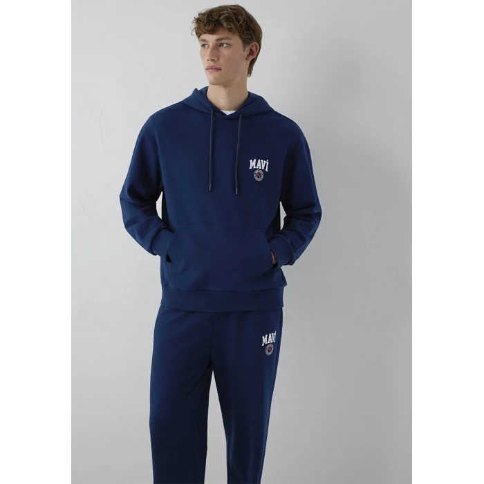 Mavi 0S10656-89353 Mavi Logo Baskılı Kapüşonlu Lacivert Sweatshirt