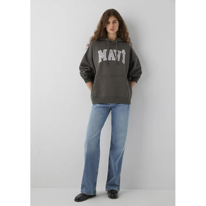 Mavi 1600361-71598 Mavi Logo Baskılı Kapüşonlu Haki Sweatshirt