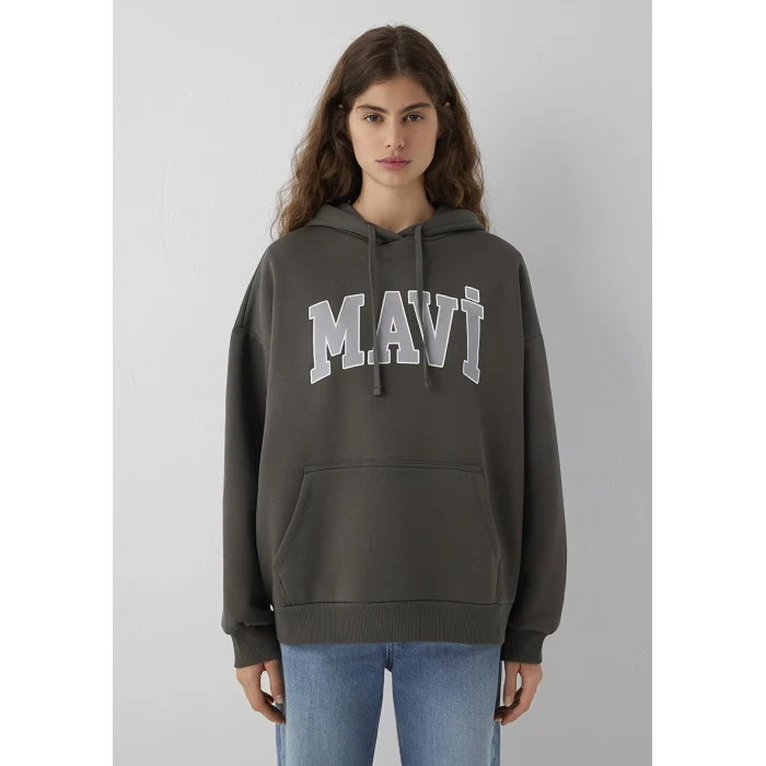 Mavi 1600361-71598 Mavi Logo Baskılı Kapüşonlu Haki Sweatshirt