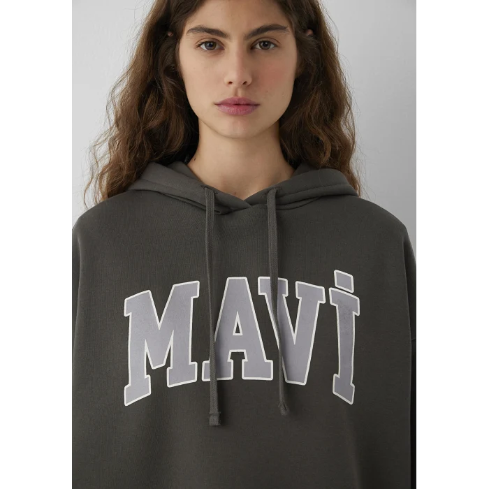 Mavi 1600361-71598 Mavi Logo Baskılı Kapüşonlu Haki Sweatshirt