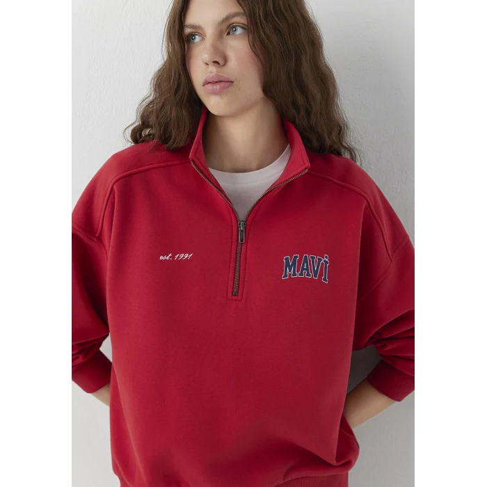 Mavi 1S10373-88631 Mavi Logo Yarı Fermuarlı Kırmızı Sweatshirt