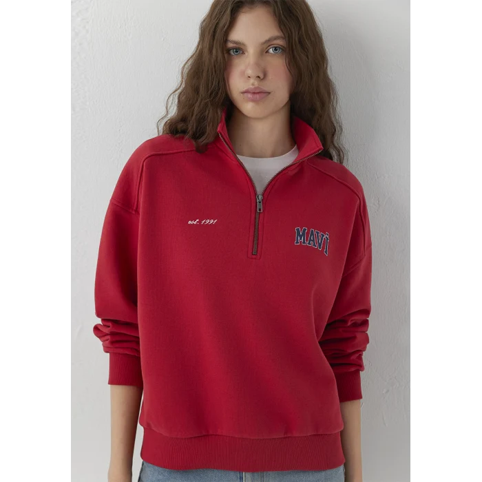 Mavi 1S10373-88631 Mavi Logo Yarı Fermuarlı Kırmızı Sweatshirt