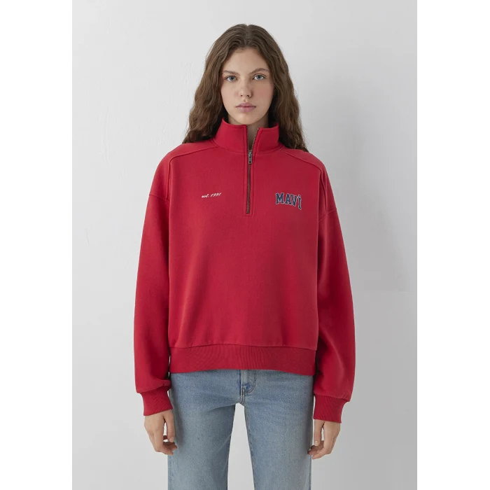 Mavi 1S10373-88631 Mavi Logo Yarı Fermuarlı Kırmızı Sweatshirt