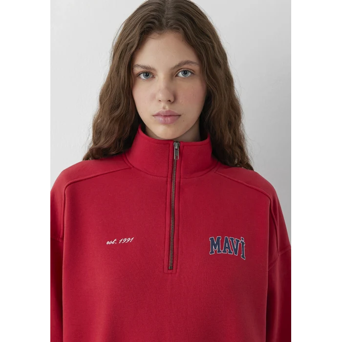 Mavi 1S10373-88631 Mavi Logo Yarı Fermuarlı Kırmızı Sweatshirt