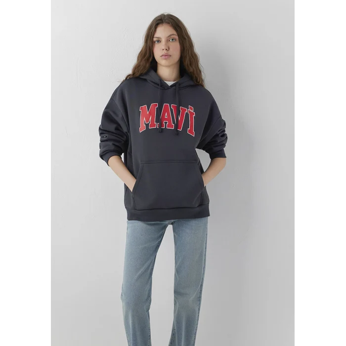 Mavi 1600361-70499 Mavi Logo Baskılı Kapüşonlu Antrasit Sweatshirt