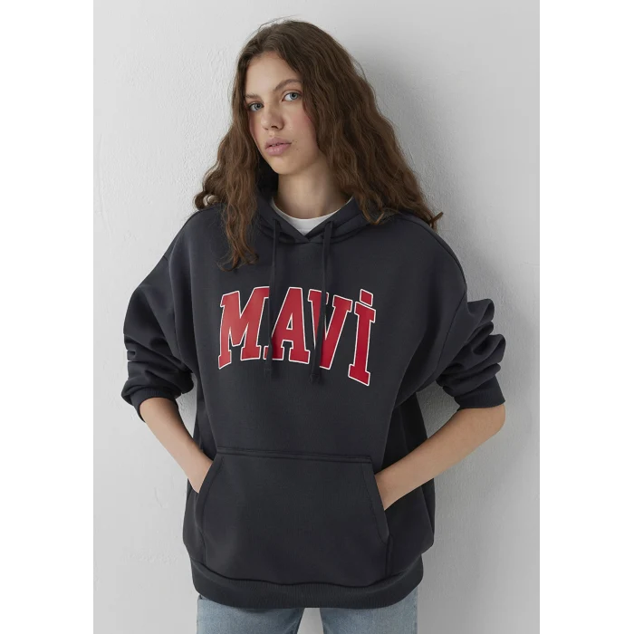Mavi 1600361-70499 Mavi Logo Baskılı Kapüşonlu Antrasit Sweatshirt