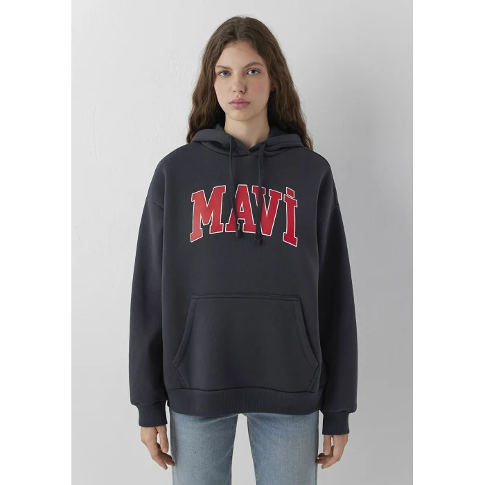 Mavi 1600361-70499 Mavi Logo Baskılı Kapüşonlu Antrasit Sweatshirt