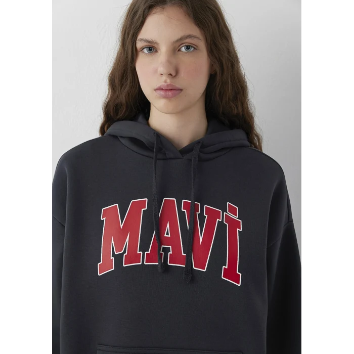 Mavi 1600361-70499 Mavi Logo Baskılı Kapüşonlu Antrasit Sweatshirt