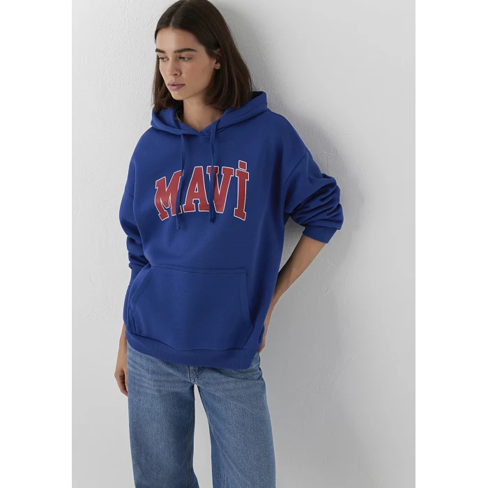 Mavi 1600361-70758 Mavi Logo Baskılı Kapüşonlu Lacivert Sweatshirt