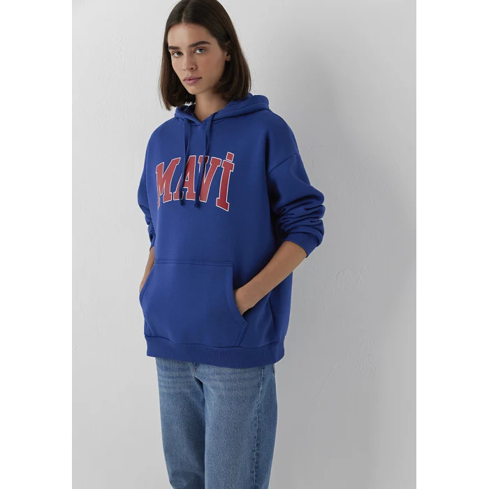 Mavi 1600361-70758 Mavi Logo Baskılı Kapüşonlu Lacivert Sweatshirt